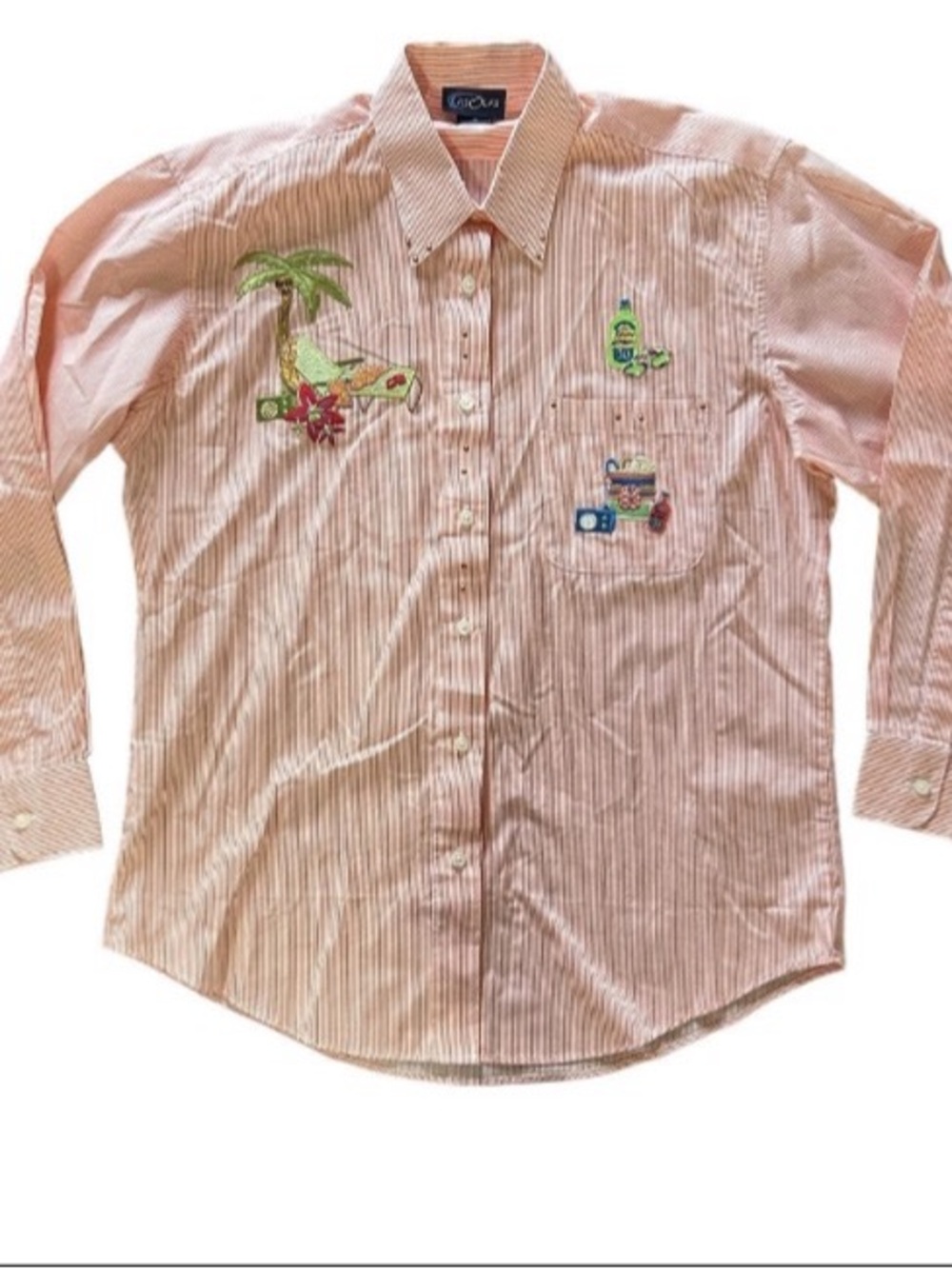 Las Olas Striped Button Up Shirt Top Embroidered Rhinestone Women's M - Picture 9 of 10